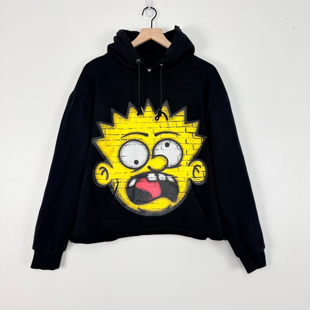 DNA MND GMZ Bart Simpson Graphic Hoodie M Black Cotton Boxy Cropped Streetwear - Picture 2 of 15